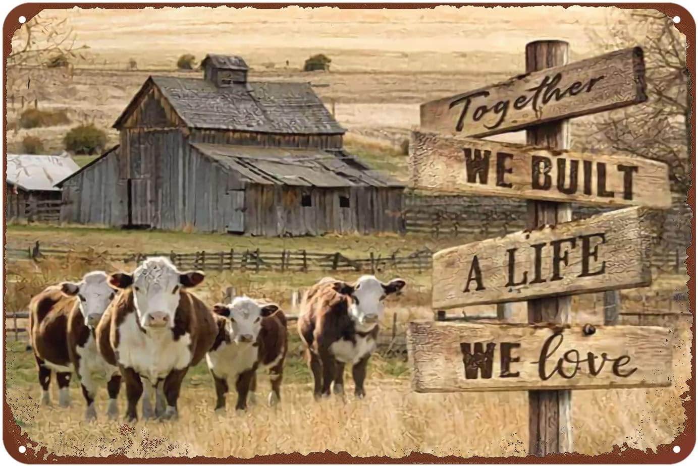 Funny Metal Sign Farm and Hereford Cow Vintage Tin Sign Home Kitchen Bar Cafe Farm Club Cave Wall Decor Rustic Sign Tin Signs Vintage Kitchen 8x12 inch