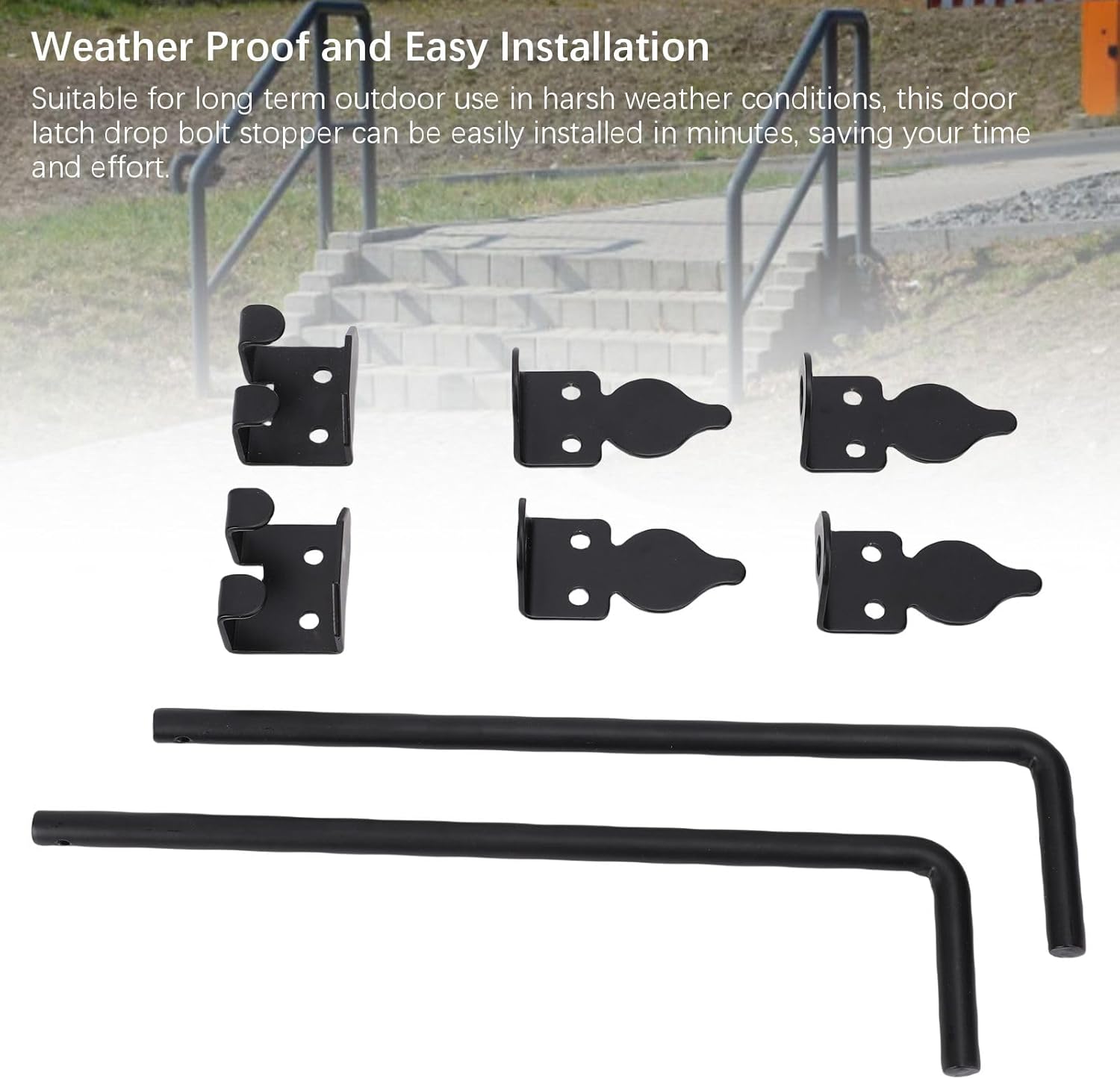 2Pcs Heavy Duty 12 inch Cane Drop Rod Steel Material 2 Pack Steel Gate Stop Ground Latch for Wooden Gater Doors