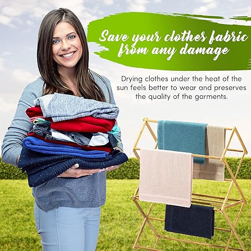 Miniatura 4 de Bartnelli Tendedero de bambú para ropa secadora de ropa de madera estabilidad extrema construcción resistente plegable ahorro de espacio uso en