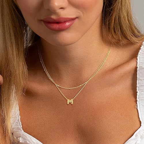 Miniatura 5 de Collar de letras doradas y plateadas, con inicial en capas para mujer, pequeños collares con dije, gargantilla delicada, collar lindo apilable,