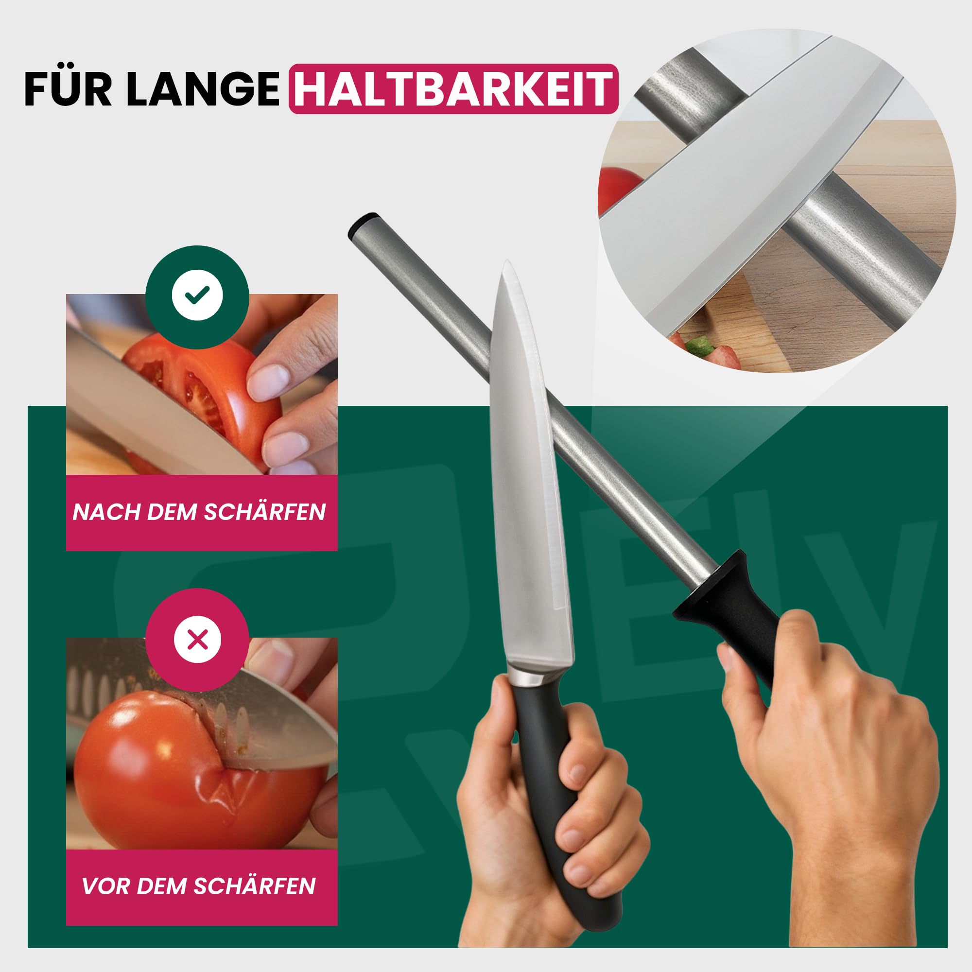 Messerschärfer Diamant 25cm – Profi Wetzstahl für Messer & Küchenmesser – Messerschleifer & Schleifstab mit Anti-Quetsch-Griff – Hochwertiger Edelstahl – Inkl. Reinigungsbürste