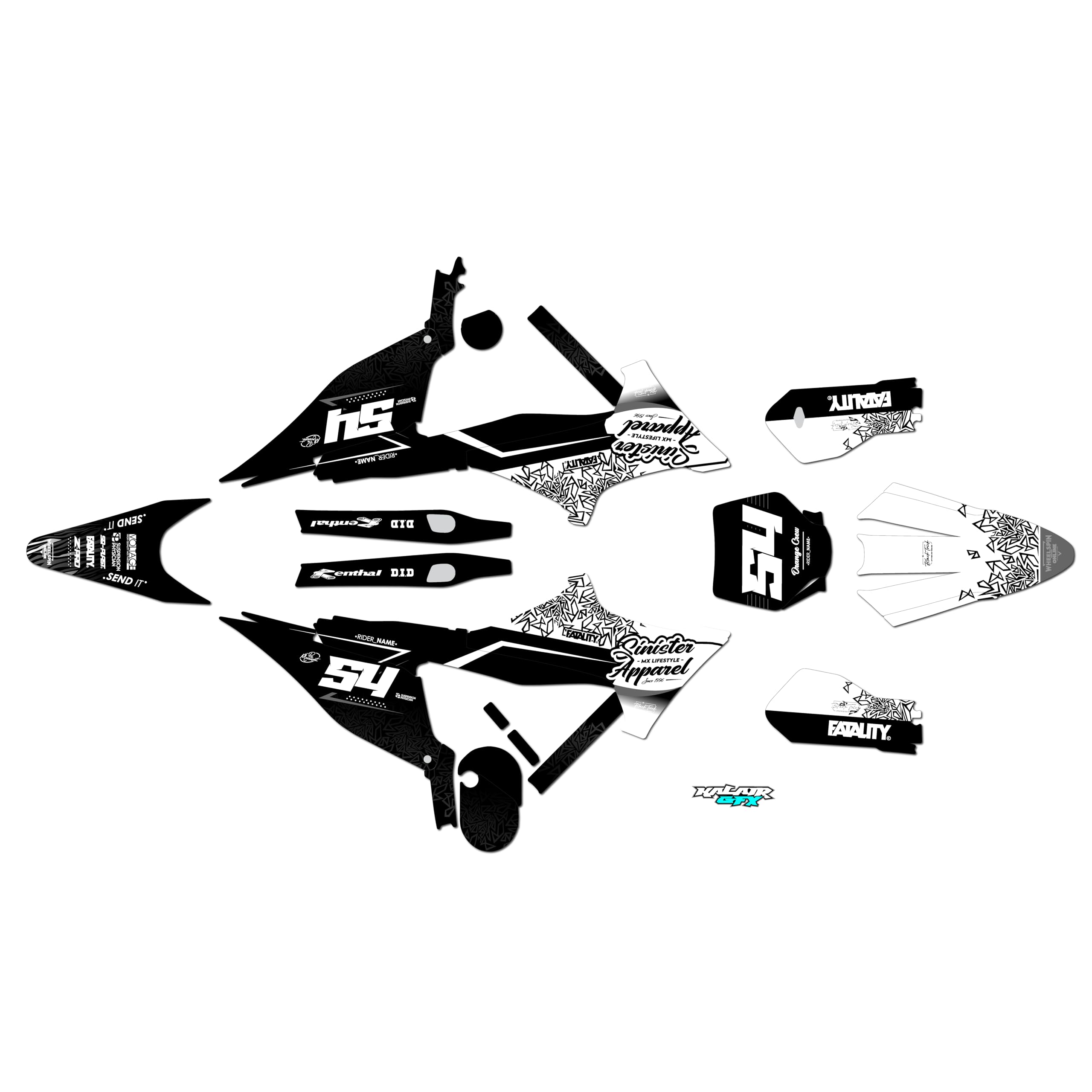 Graphics Kit for Stark Future-Varg Electric Dirt Bike (All Years) FATALITY Series White 16 Mil - Dirt bike Custom Racing Graphics Decals Stickers Kit, no-plastics