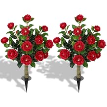33" Artificial Camellia Tree with Ground Spike for Outdoor Decor, Red
