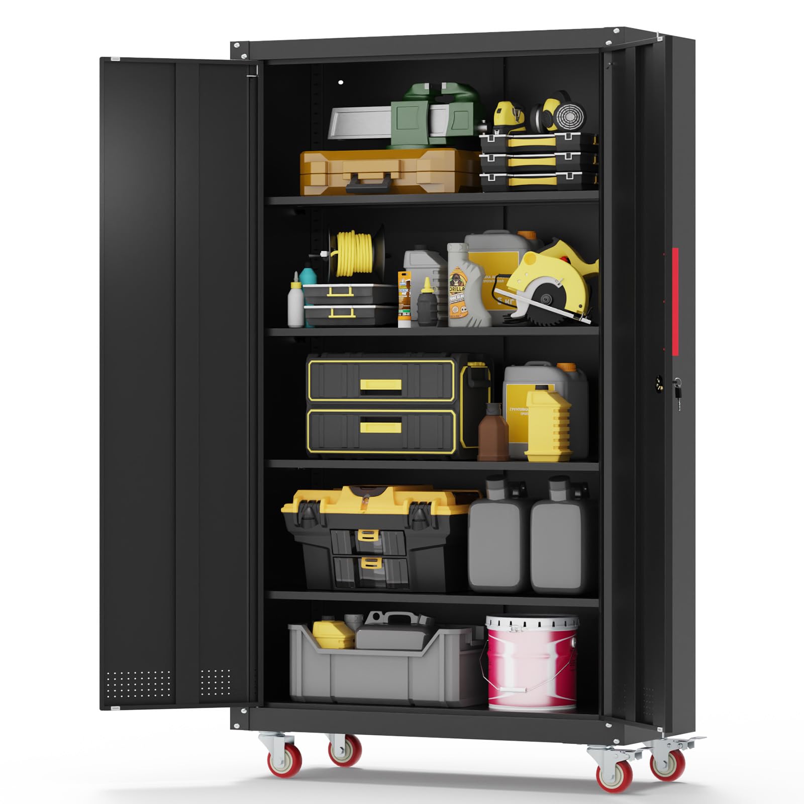 Eltean Metal Garage Cabinets with Wheels| 71" Steel Lockable Garage Storage Cabinet with 4 Adjustable Shelves, Heavy-Duty Tool Storage Cabinet for