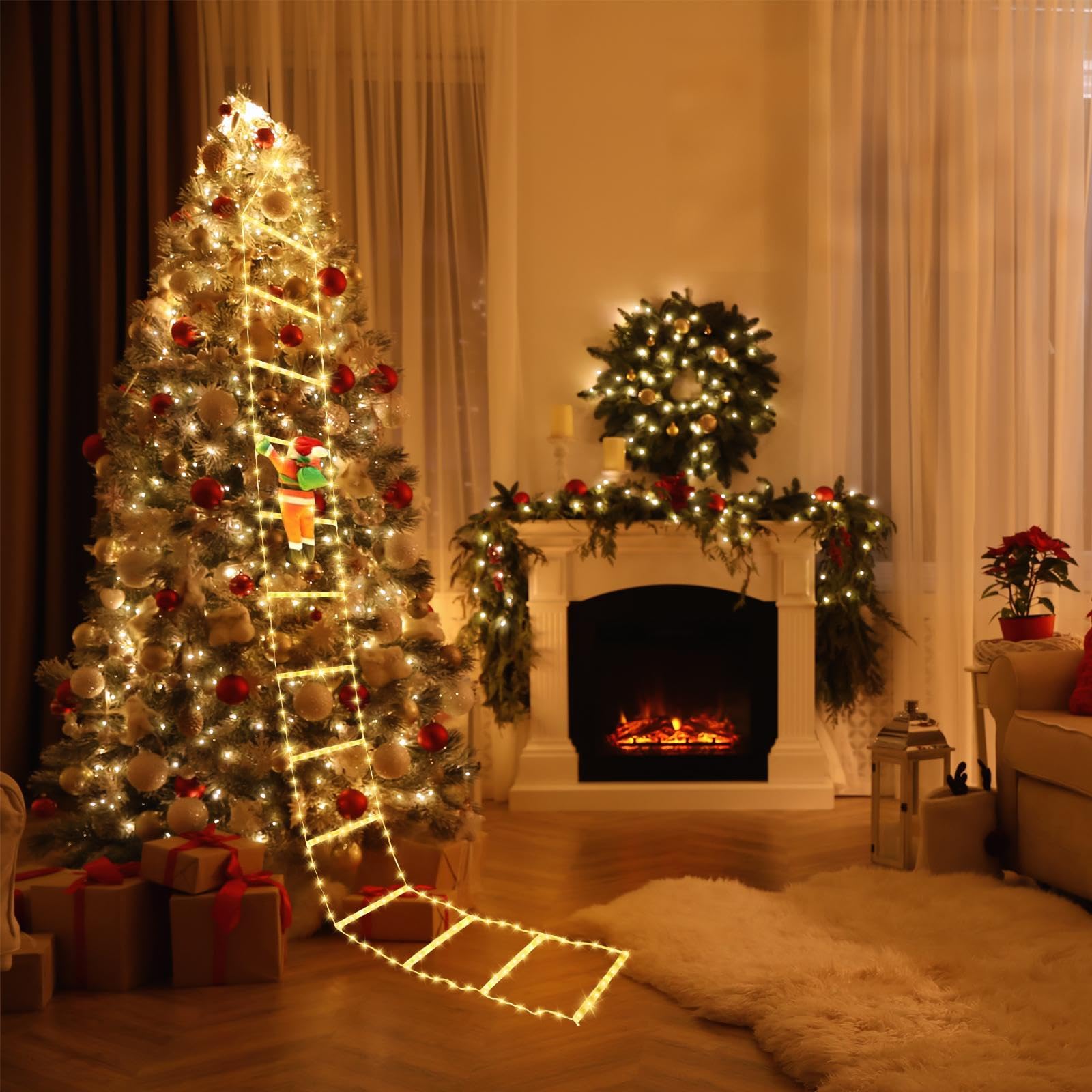 3M LED Weihnachts Leiter Lichterkette con 338 LED, mit Weihnachtsmann, Warmweiß Weihnachtsbeleuchtung mit 8 Modi, Timer und Memory, Wasserdicht Weihnachtsdeko für Innen Außen Weihnachtsbaum Fenster