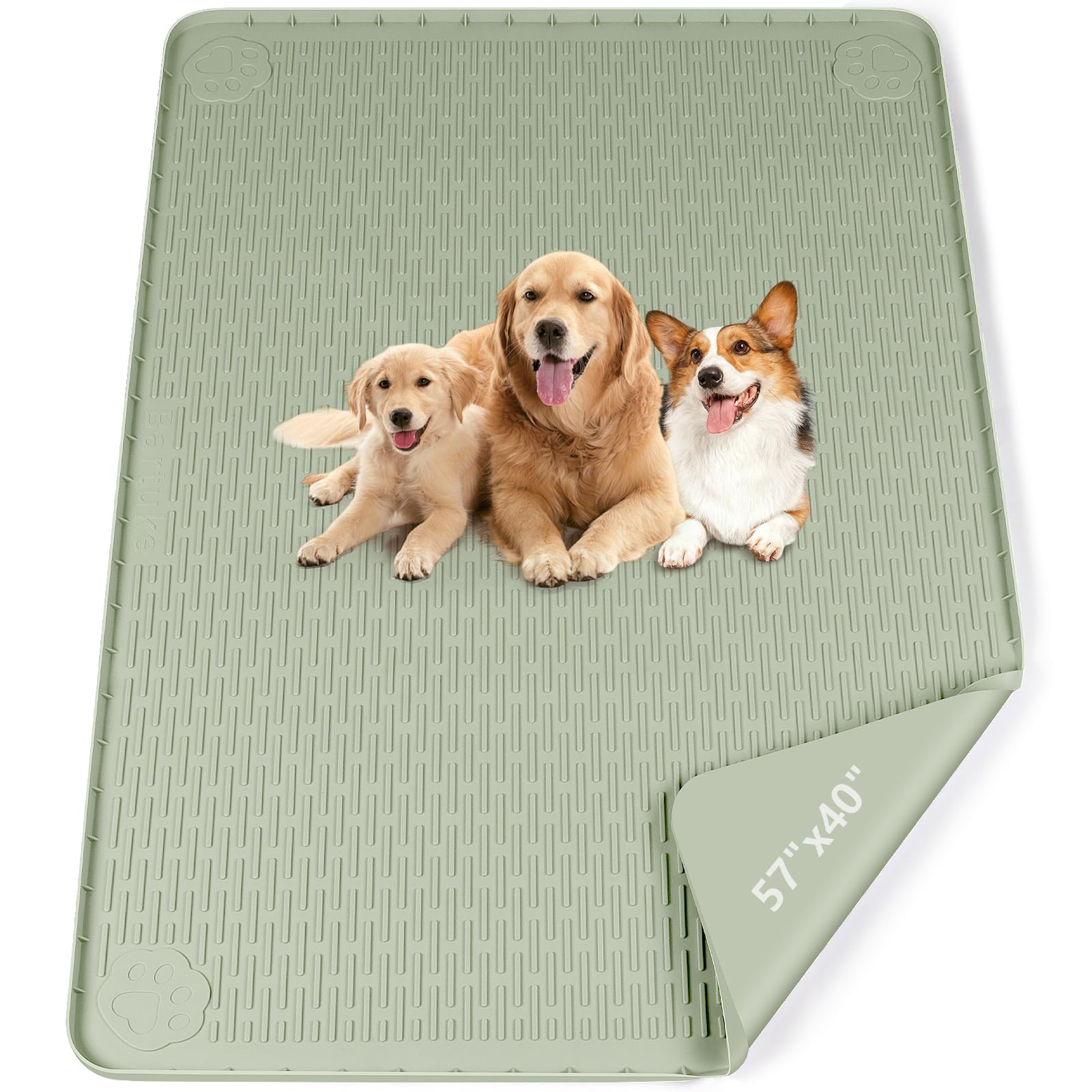 Bartuke Pee Pads for Dogs, 57" x 40" Extra Large Reusable Silicone Mat, Washable Puppy Training Pads for Potty Training, Non-Slip, Leak-Proof, Indoor Floor Protection (Green)