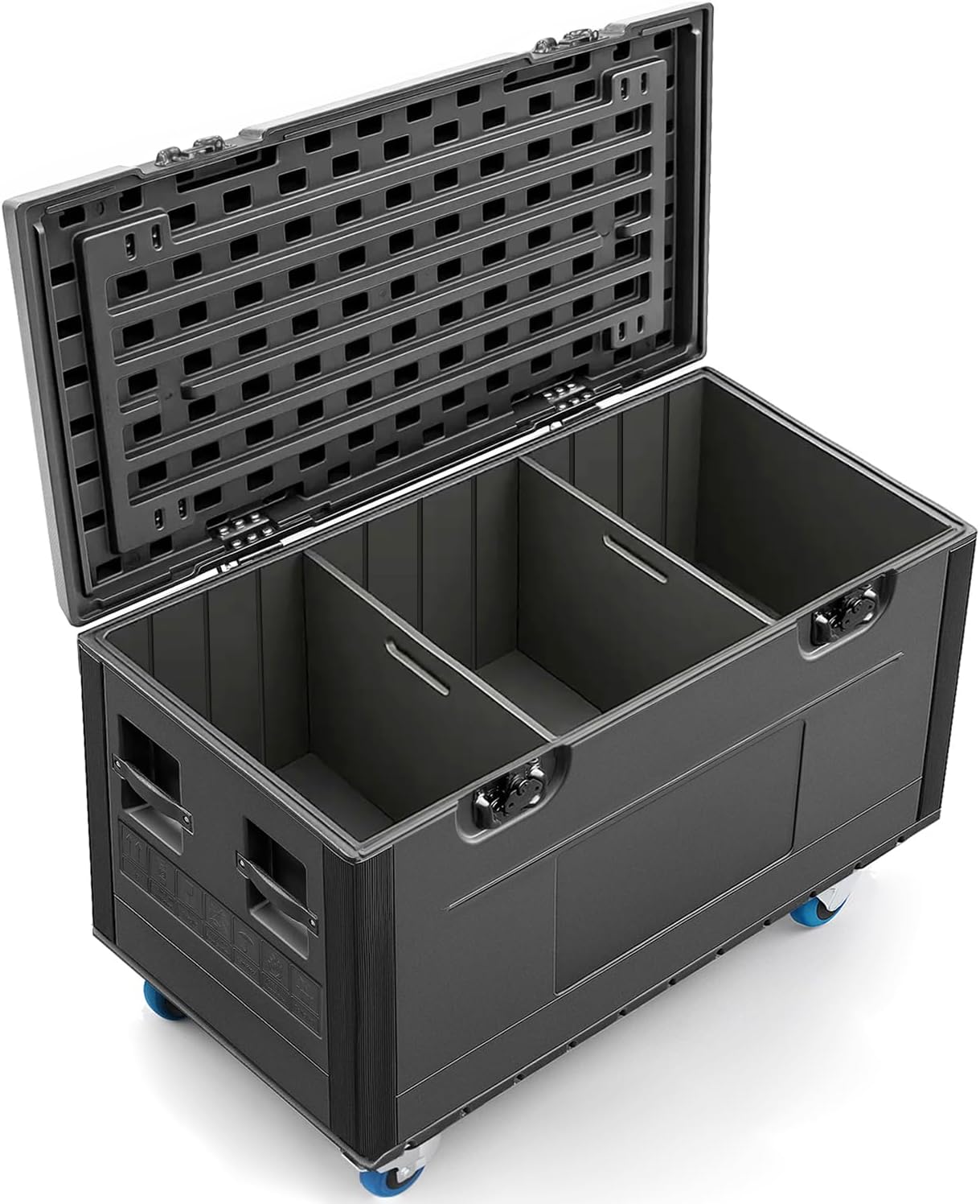 Diandian Cable Trunk Road Case with Wheels and Divider, 44" x 22" x 24" Stackable Heavy Duty ATA Rolling Utility Road Case, for Pro Audio & DJ Equipment Storage, Transport for Touring with Casters