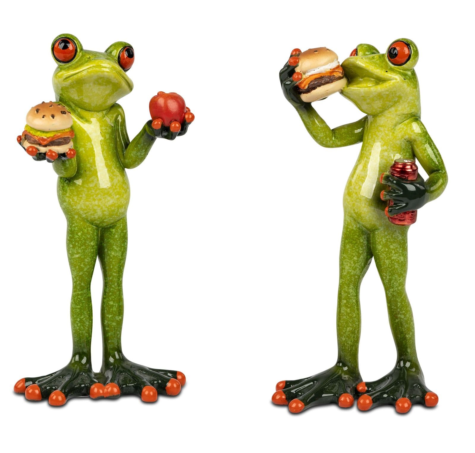 formano Set of 2 Frog with Burger from Frog Houses - Funny Frogs 16 cm - Figurine Decoration Hand-Painted Artificial Stone Sculpture