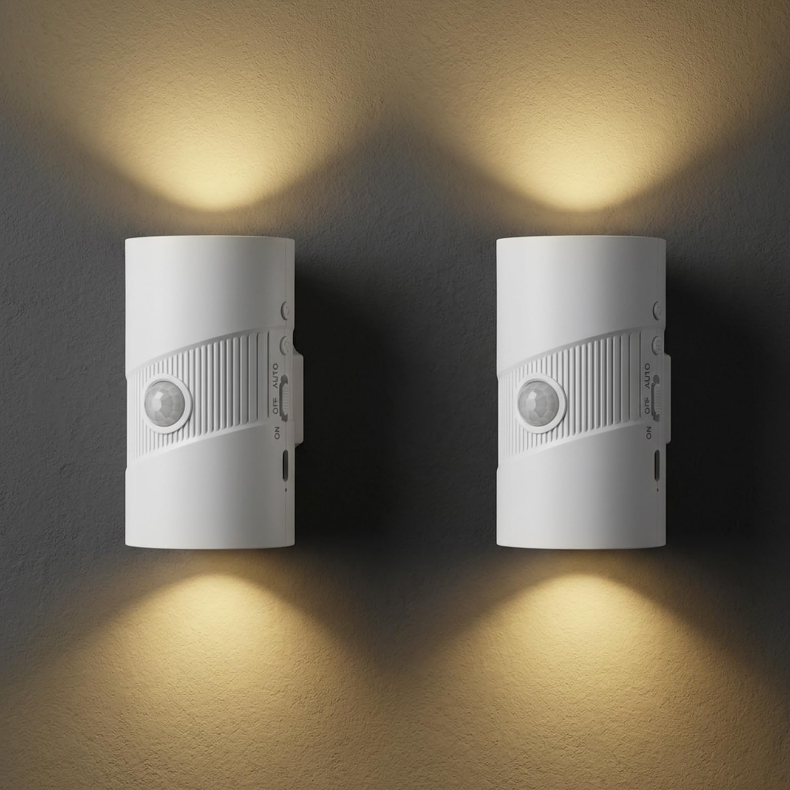 OXENKA Motion Sensor Night Light, 2 Pack USB Rechargeable Night Light, 3 Color Temps Dimmable Nightlight, 360°Rotation Magnetic Stick on Wall Lights for Bathroom, Bedroom, Hallway, Stairs(White)