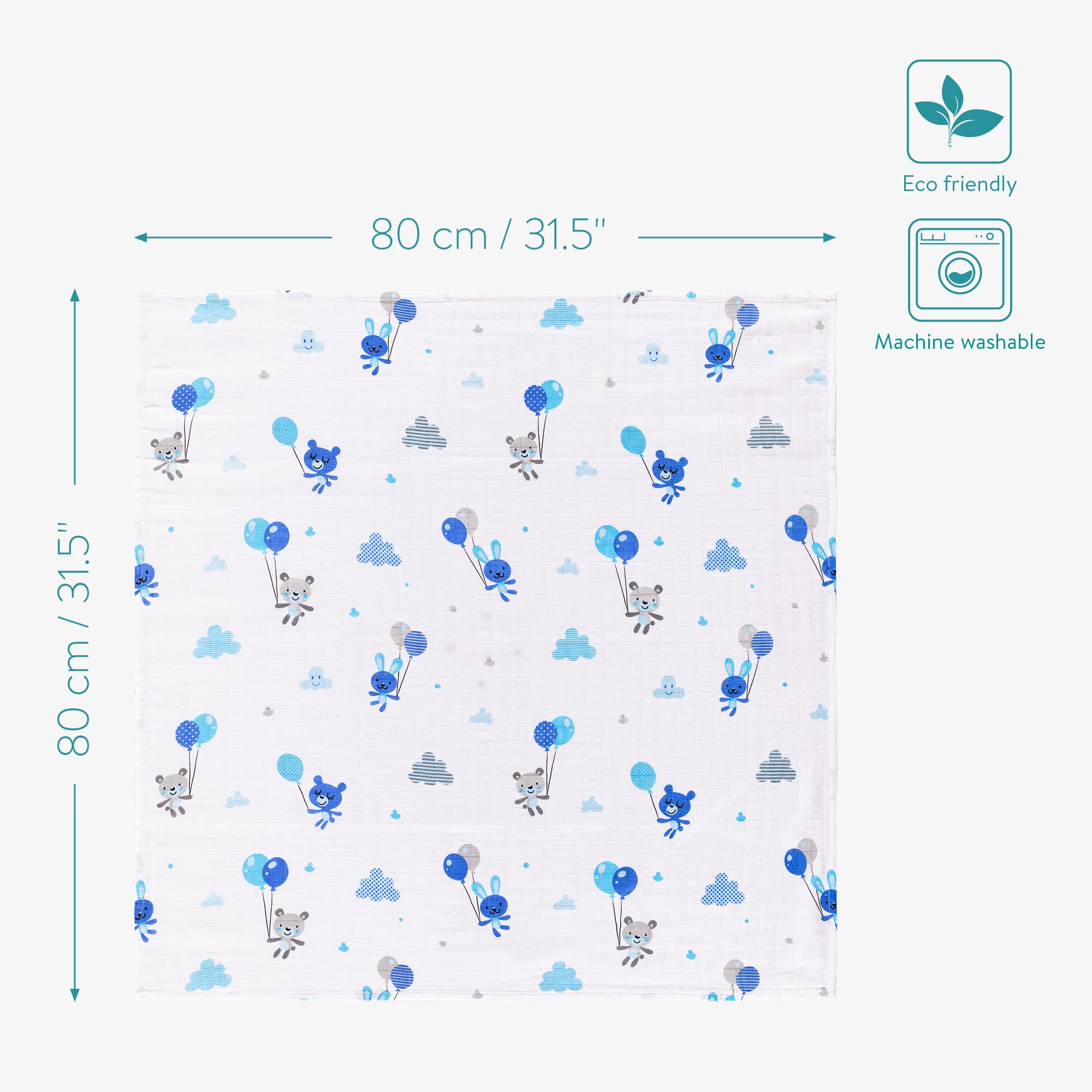 Navaris Set 4x Mussole per Neonato Misto Cotone e Viscosa Copertina 80x80cm Fascia per Allattamento Bianco Blu