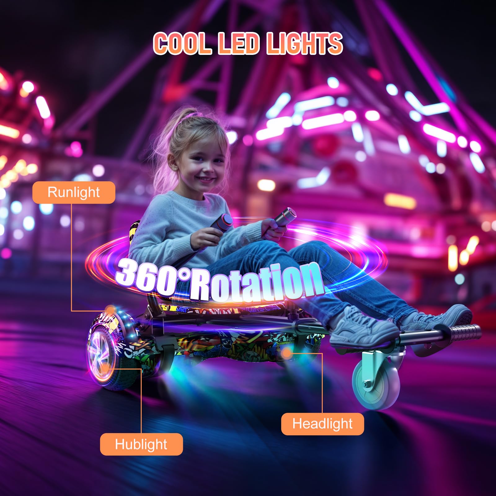 Scooter Seat Attachment, Adjustable Frame Length Scooter Go Kart Combo, Safety Certified Hoverboard Go Kart for Kids