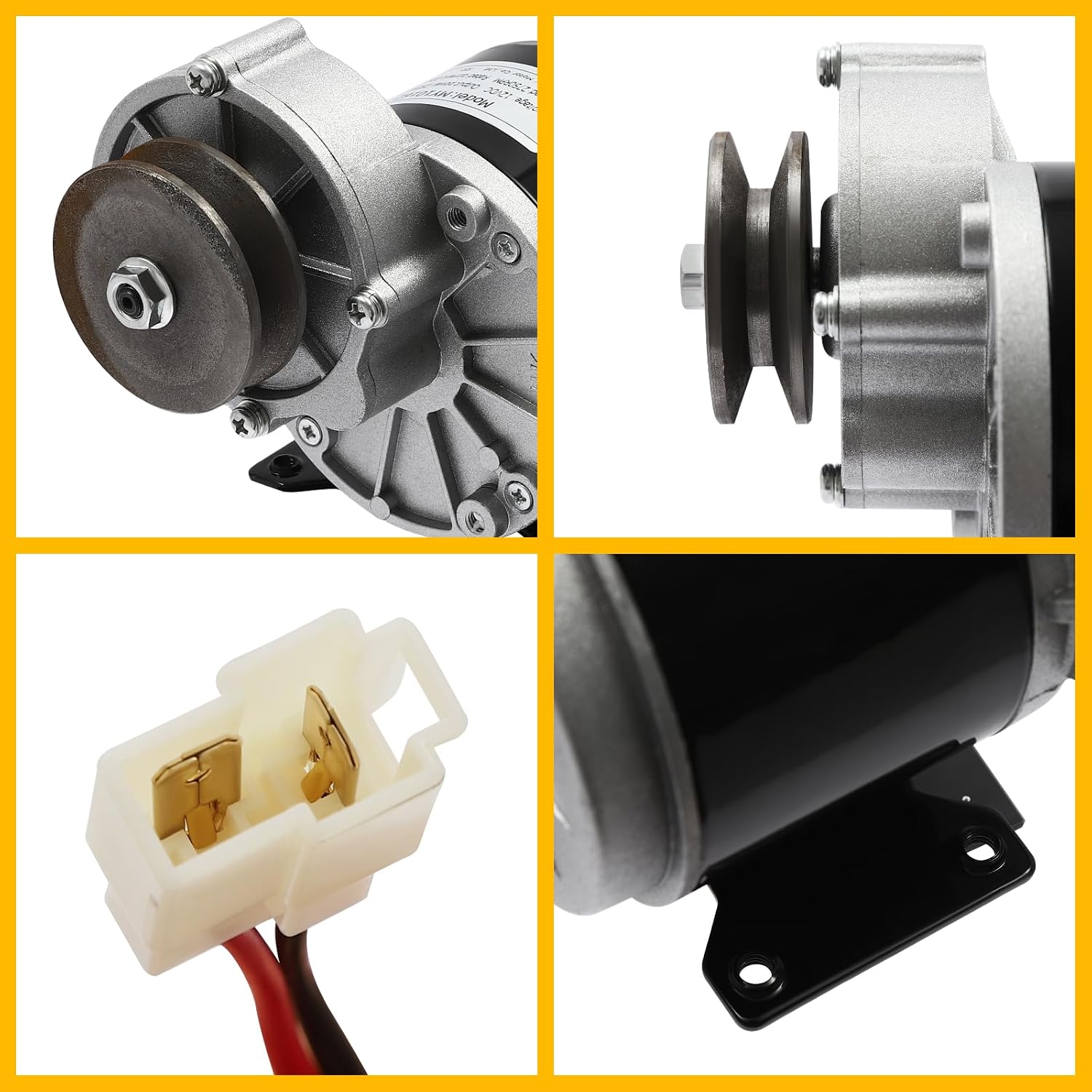 Gear Motor with Pulley MY1016Z, 12V DC 250W Reduction Motor for Electric Bike, Scooter, 2750RPM High Efficiency 0-300RPM Speed Control Brushed Motor for Tricycle, Smooth Running, 4.33 * 4.33 * 5.04in