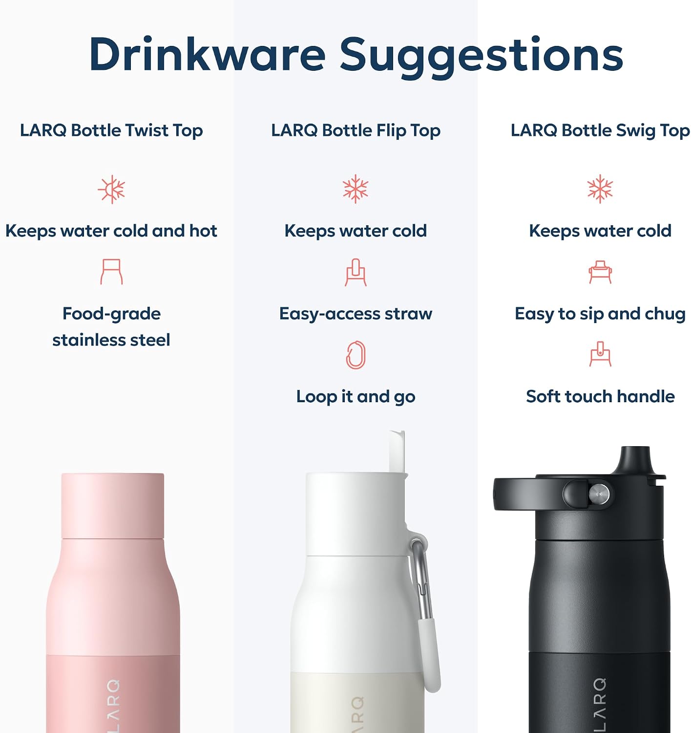 LARQ Bottle Twist Top 17 oz - Insulated Stainless Steel Water Bottle | BPA Free | Reusable for Camping, Office, Travel | Keeps Drinks Cold and Hot, Himalayan Pink