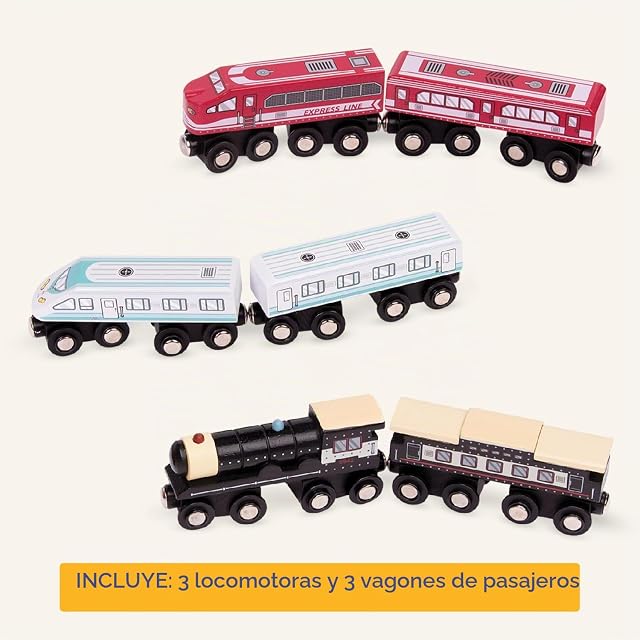 Foto 4 de 6 de Battat Trenes de pasajeros de Madera, Juego de ferrocarril clásico