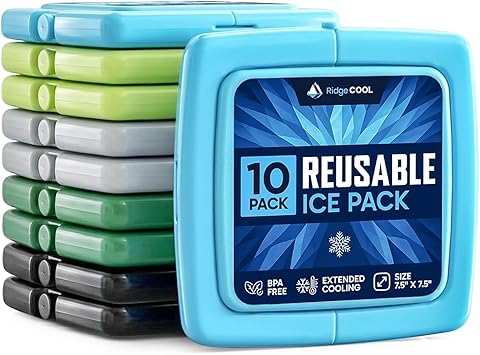 Bulk Slim Ice Packs for Lunch Boxes 10 Pack - Reusable Ice Packs for Coolers, Thin Flat Long Lasting Freezer Packs for Kids Lunch Box, BPA Free Leak-Resistant, 4.8" x 4.8", Multicolor