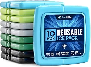 Bulk Slim Ice Packs for Lunch Boxes 10 Pack - Reusable Ice Packs for Coolers, Thin Flat Long Lasting Freezer Packs for Kids Lunch Box, BPA Free Leak-Resistant, 4.8"x 4.8", Multicolor