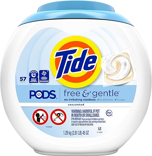 Vista 17 de Tide Detergente para ropa libre de PODS y suave, compatible con él, sin perfume, suave con la piel, 76 unidades, detergente para ropa Tide PODS