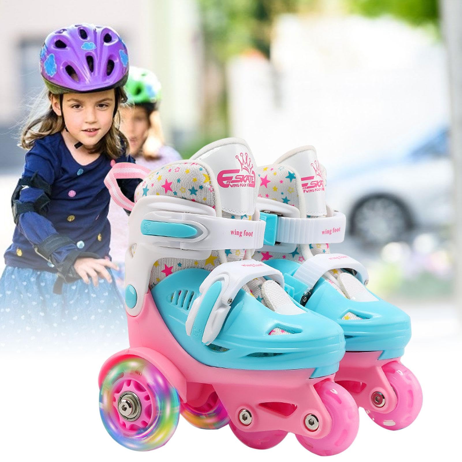 Patins à roulettes pour filles - Patins à roulettes réglables en option pour filles - Patins à roulettes sûrs et amusants - En polyuréthane hautement élastique - Pour filles de 2 à 8 ans - Taille