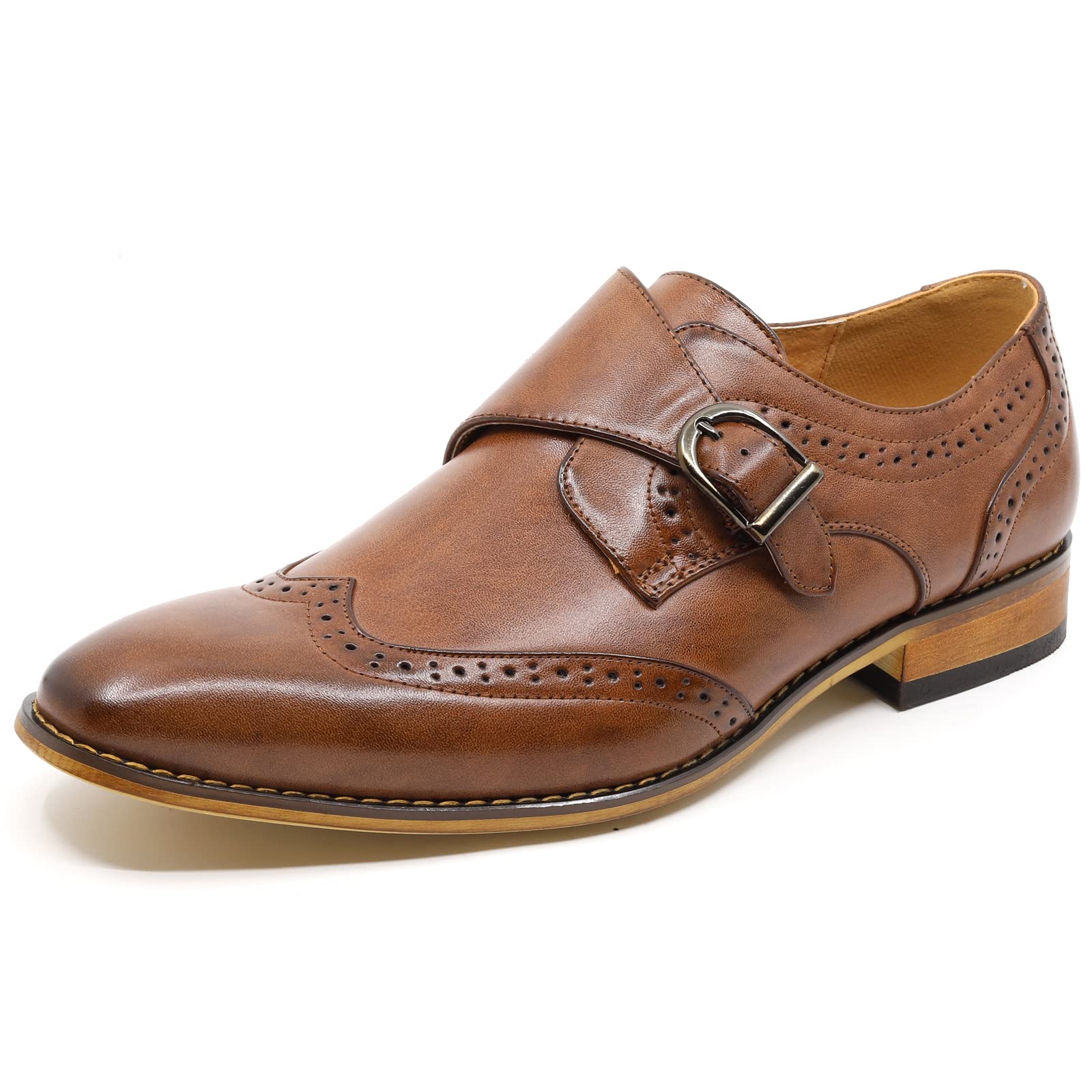 MetrocharmMC605 Men's Single Monk Strap Wing Tip Oxford Dress Shoe