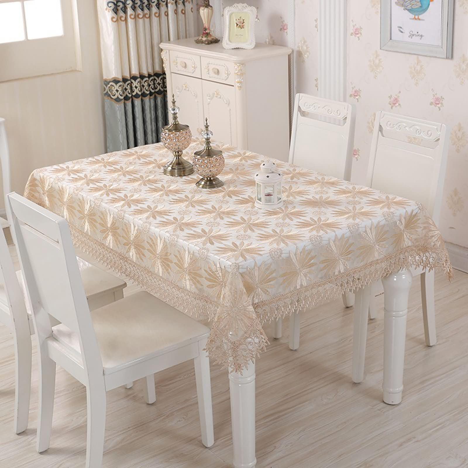 Mantel Antimanchas y Lavable Rectangular Caqui Mesa, Bordado de Flores, de Poliéster Fácil de Limpiar, 110 x 160 cm, Mantel para Patio
