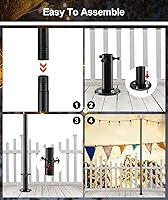 Vista 7 de Postes de luz de cadena de 9.5 pies, paquete de 2 postes de luz de cubierta para luces exteriores resistentes con base de anclaje y soporte, postes