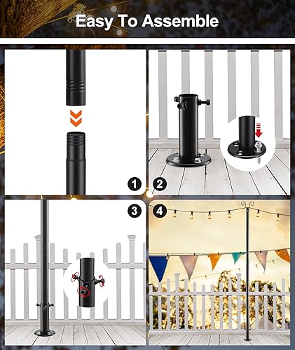 Miniatura 7 de Postes de luz de cadena de 9.5 pies, paquete de 2 postes de luz de cubierta para luces exteriores resistentes con base de anclaje y soporte, postes