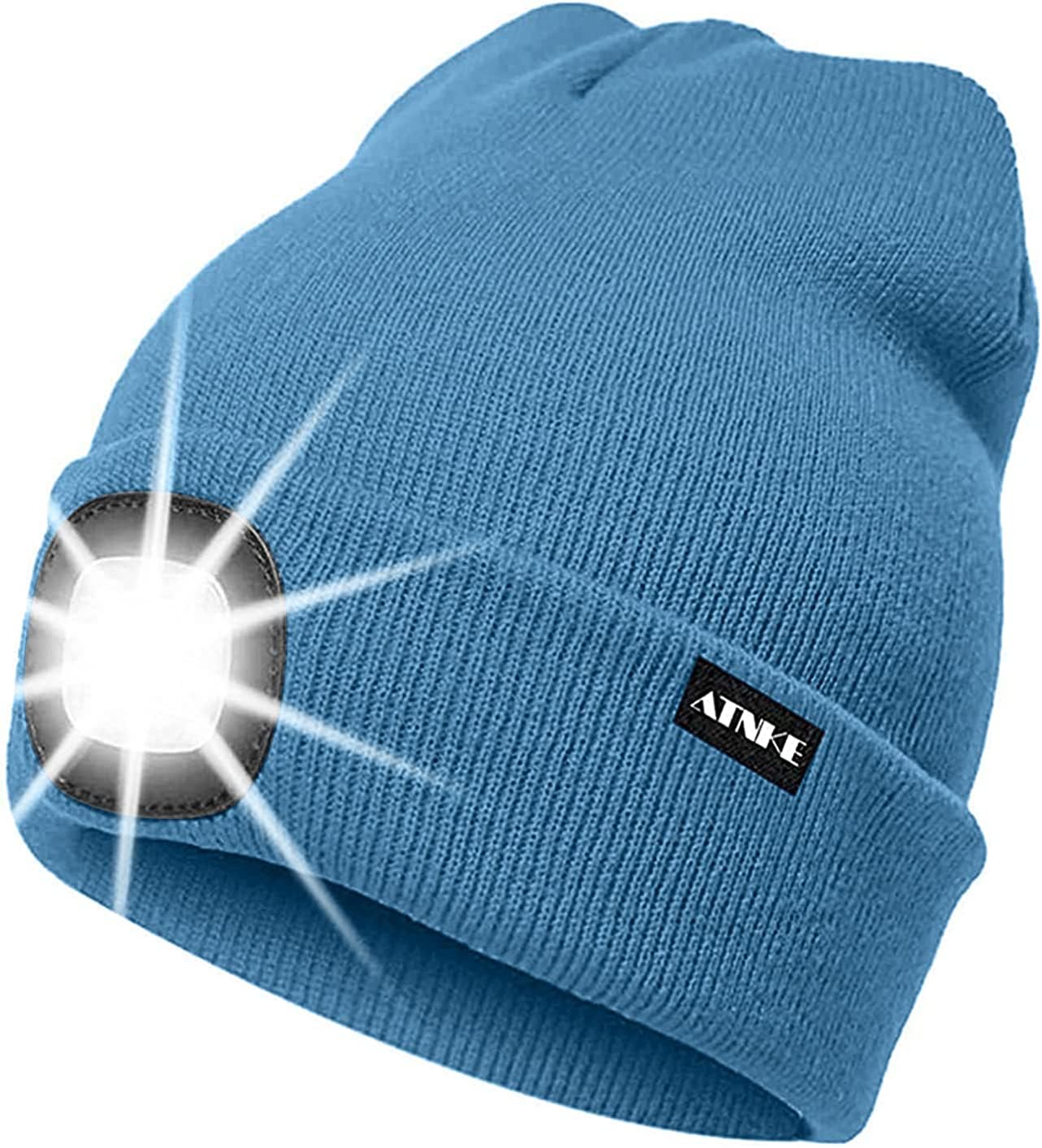 ATNKE LED Cappello Illuminato Berretto,USB Ricaricabile Cappello da Corsa 4 LED Impermeabile Luce Invernale Calda Lampada Frontale Regali per Uomo e Donna