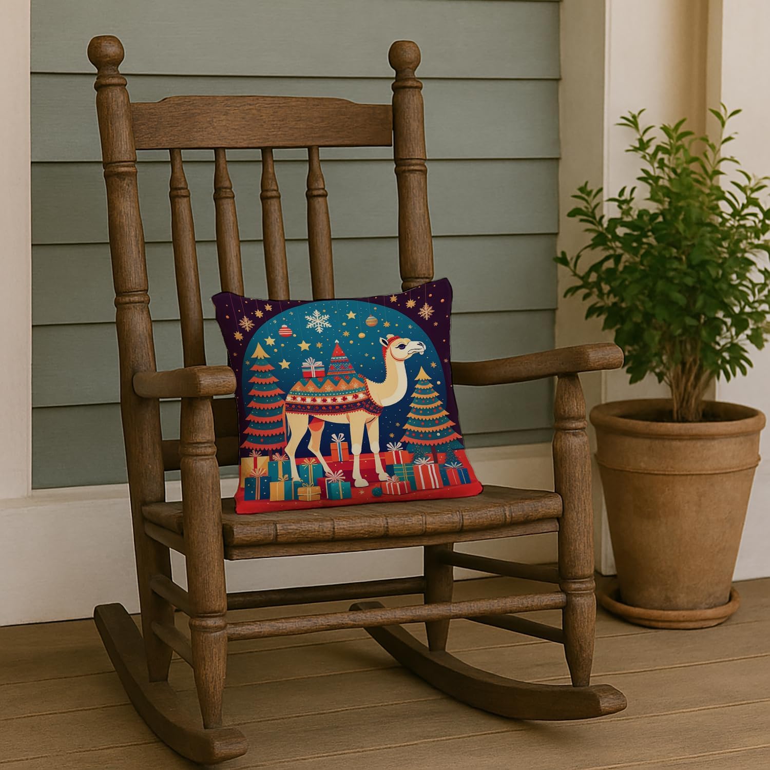 Caroline's Treasures DAC1173PW1414 Camel Christmas Fabric Decorative Pillow Machine Washable, Indoor Outdoor Decorative Pillow for Couch, Bed or Patio, 14Hx14W