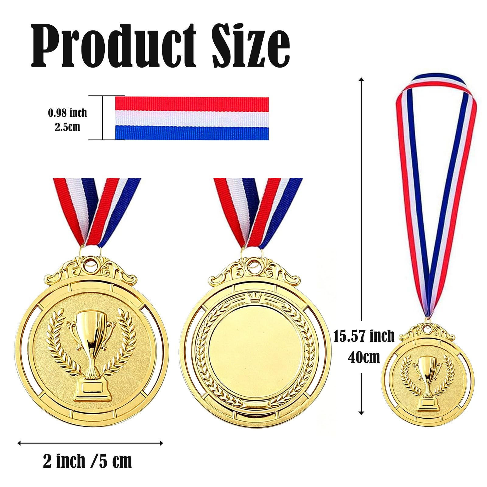 12 sztuk medali nagród, złote srebrne brązowe medale ze wstążkami na szyję, medale nagrody dla dzieci, na zawody, imprezy, sport, styl olimpijski