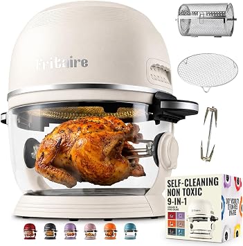 Fritaire Glass Air Fryer Non Toxic | 9-in-1 Pro | Self-Cleaning | 5 Qt | White