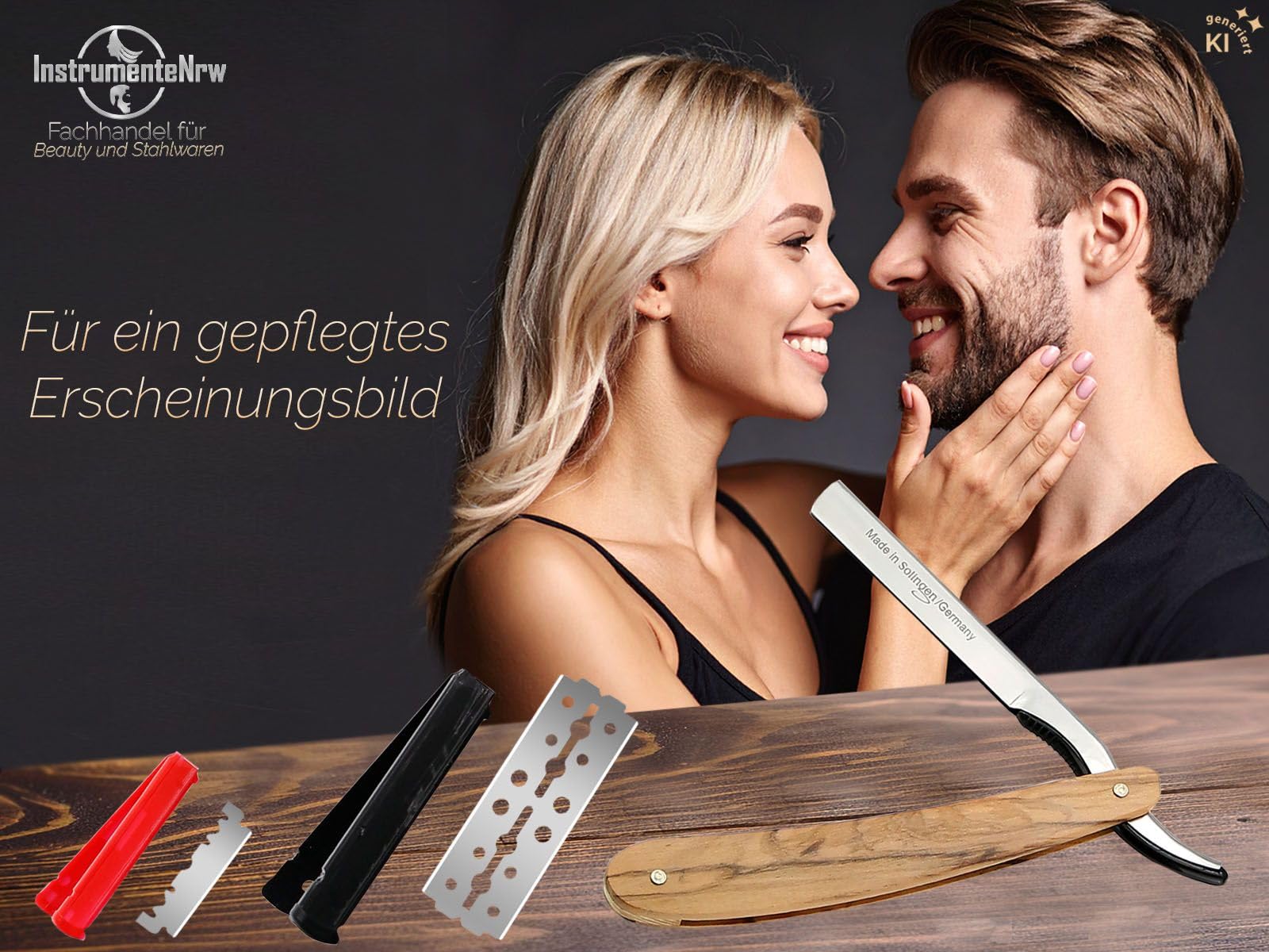 Rasiermesser Wechselklingen aus Solingen Bartmesser Rasier-Set für Herren | Bartmesser aus Olivenholz mit Kleiner/Großer Rasierklinge Made in Germany Messer für eine perfekte Nassrasur