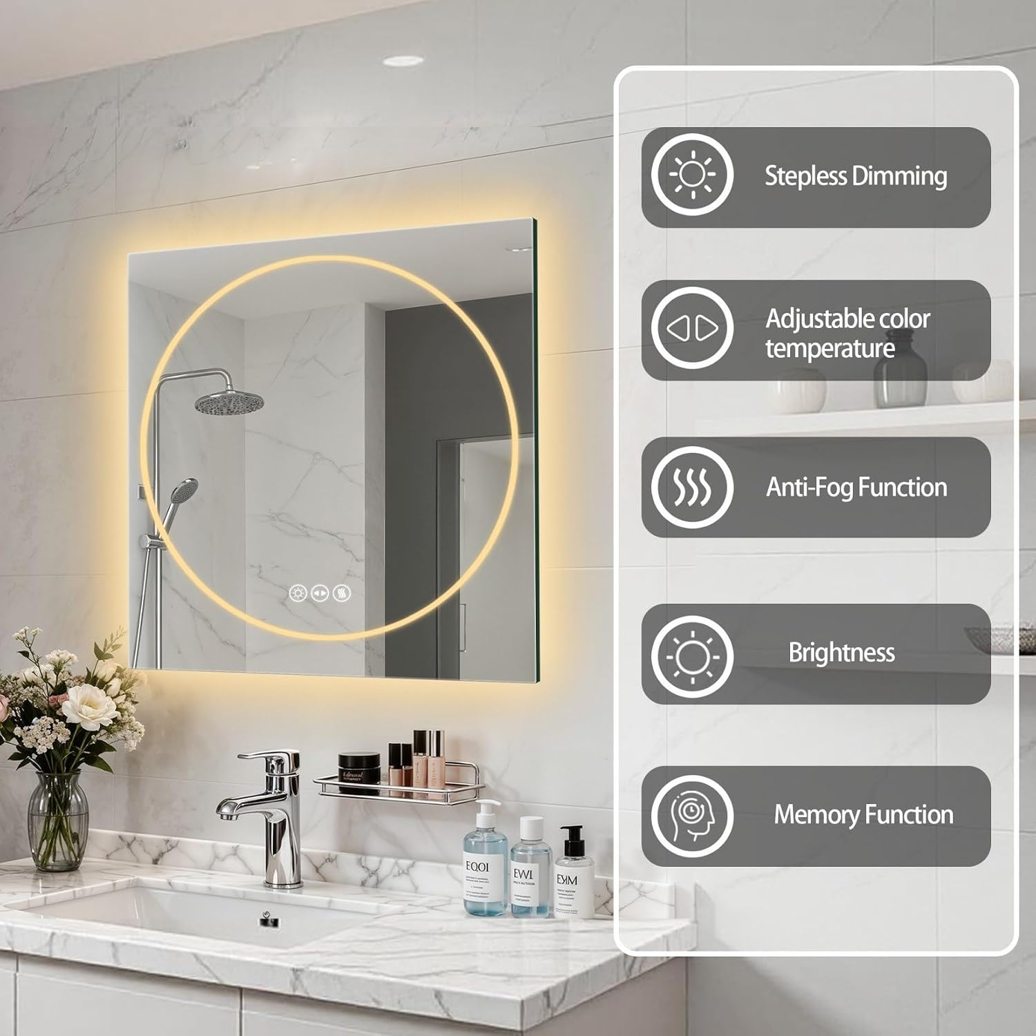LUVODI LED Bathroom Vanity Mirror: 27.5 inches Squared Mirror Wall Mounted
