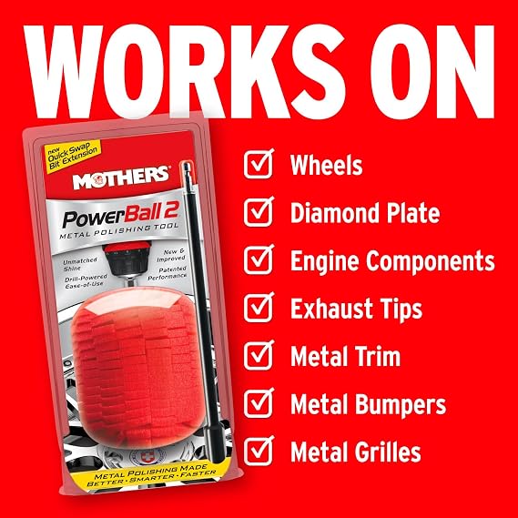 Mothers PowerBall 2, Polishing Tool with 10 Quick Swap Bit (05143) | Drill-Powered, Polishes Deep-Dish Wheels & Tight Areas with Ease, Delivers Fast & Unmatched Shine