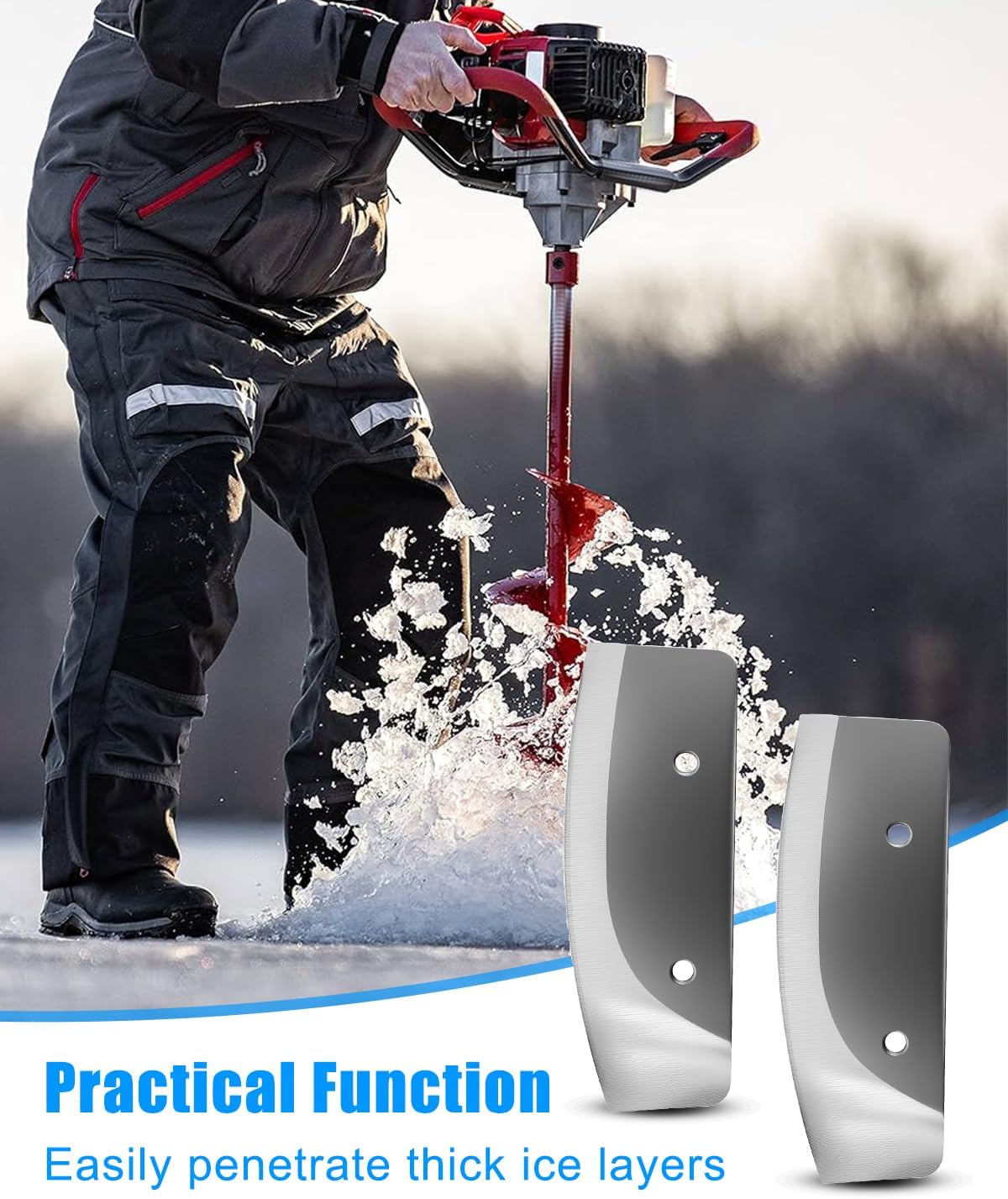 8 Inch Hand Ice Auger Flat Blades Compatible with Eskimo Strikemaster HT & Nordic, Heavy Duty Straight Drill Ice Fishing Auger Blades with Bolts and Nuts, 2 Pack