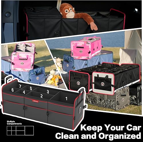 Miniatura 7 de LIBZAKI Organizador de maletero de automóvil, 3 compartimentos, gran capacidad, plegable, caja de almacenamiento resistente de 95 litros para