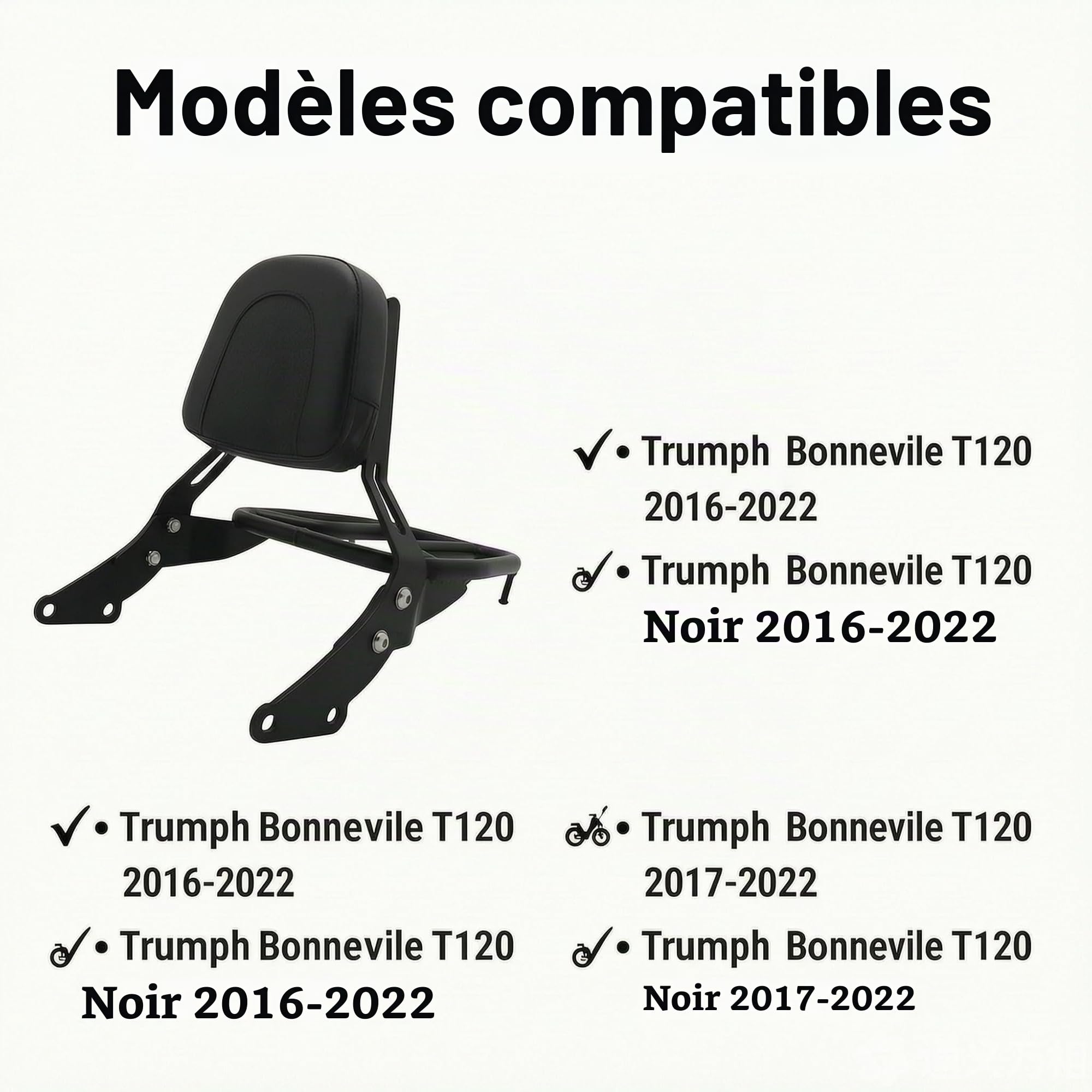 Dossier Passager de Moto Sissy Bar Porte-Bagages pour Triumph Bonneville T100 T120 Street Scrambler & Street Twin 2017-2021