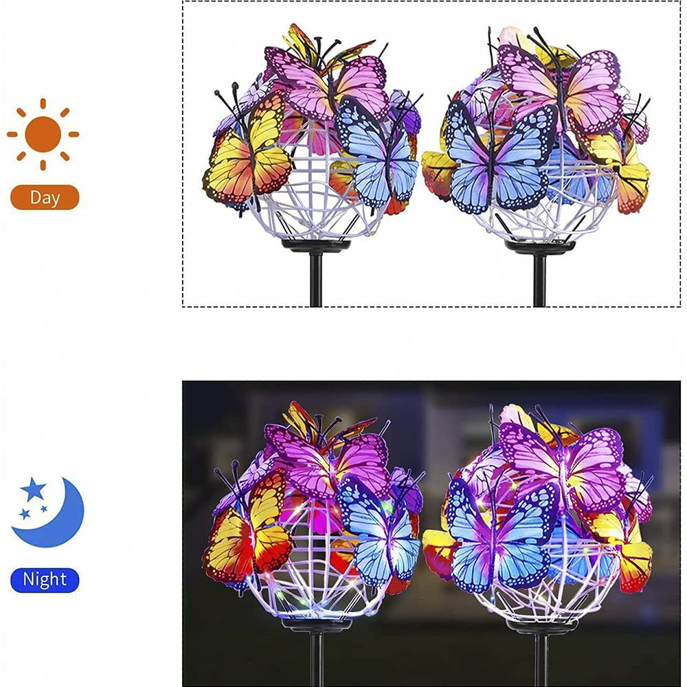 Lote 4 Luces Solares Mariposa – Impermeables IP65, 7 LED Color Cambiante, Estaca 75 Cm Para Jardín O Césped