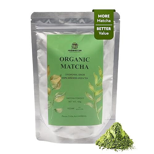 Vista 10 de Matcha Latte en polvo de hongos – Matcha ceremonial vegano con hongos adaptogénicos – Melena de león, Reishi, Cordyceps – Latte de coco – Sin