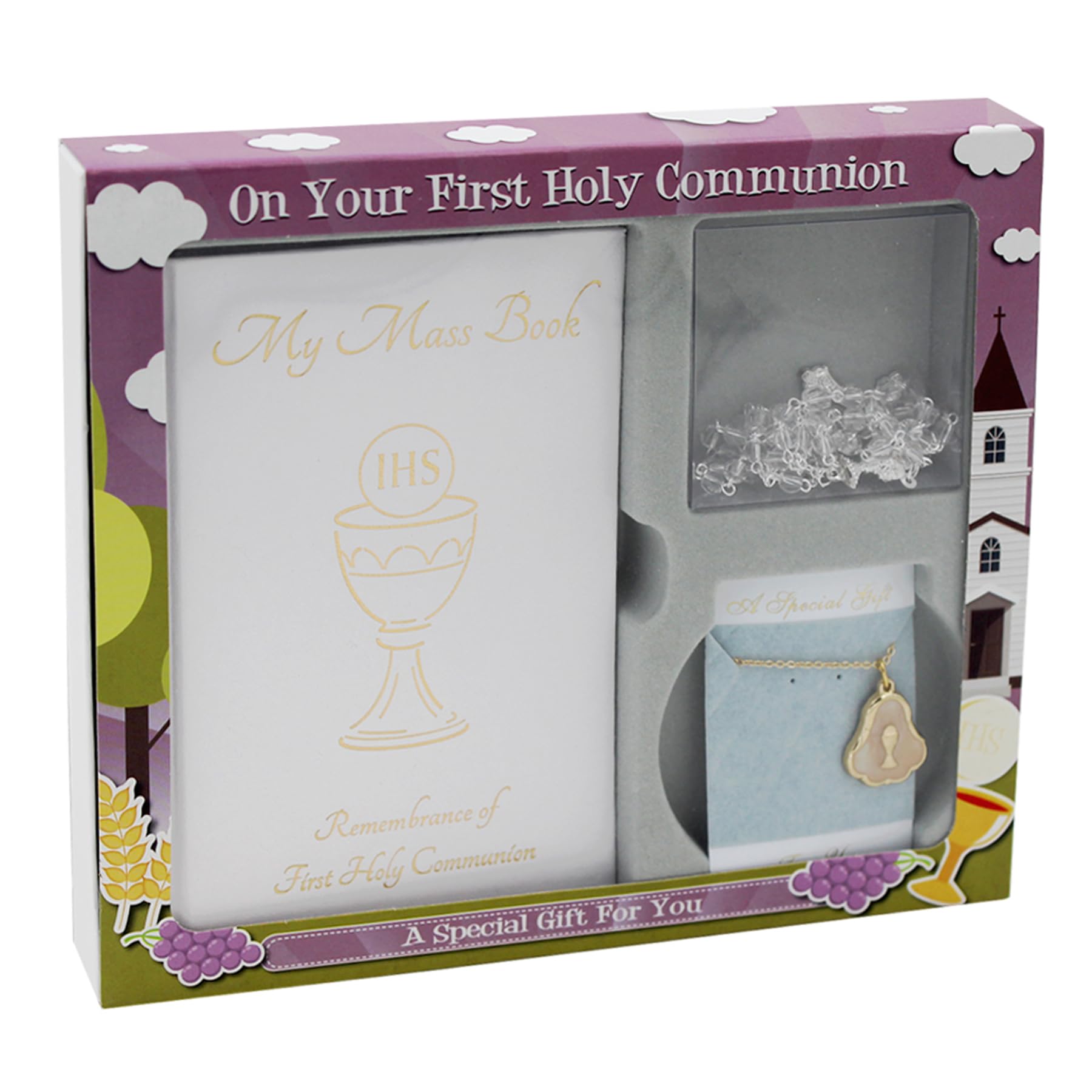 Widdle Gifts First Holy Communion 3 piece Gift Set (Mass Book, Rosary Beads and Chalice Necklace 1915) โ image 1