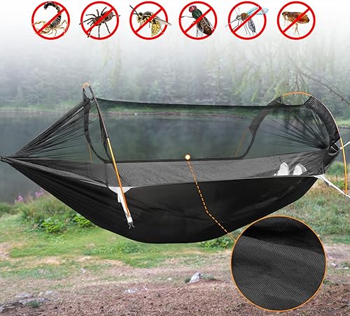 Miniatura 10 de WintMing - Hamaca con mosquitera y cubierta para moscas de lluvia, 3 en 1, hamaca de campamento, 440 libras de carga