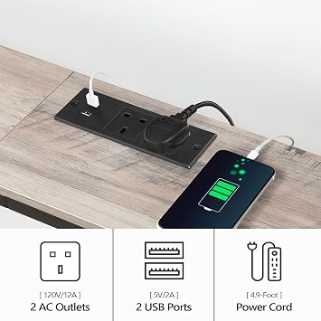 MAHANCRIS Console Table with Power Outlet, 180 cm Narrow Sofa Table, Industrial Entryway Table with USB Ports, Behind Couch Table for Entryway, Hallway, Foyer, Living Room, Geige ACTHG18KE01N1