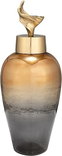 Florero de metal con tapa de lirio, bronce de 17 pulgadas de alto x 7 pulgadas, elegante jarrón decorativo para bodas, centros de mesa, decoración