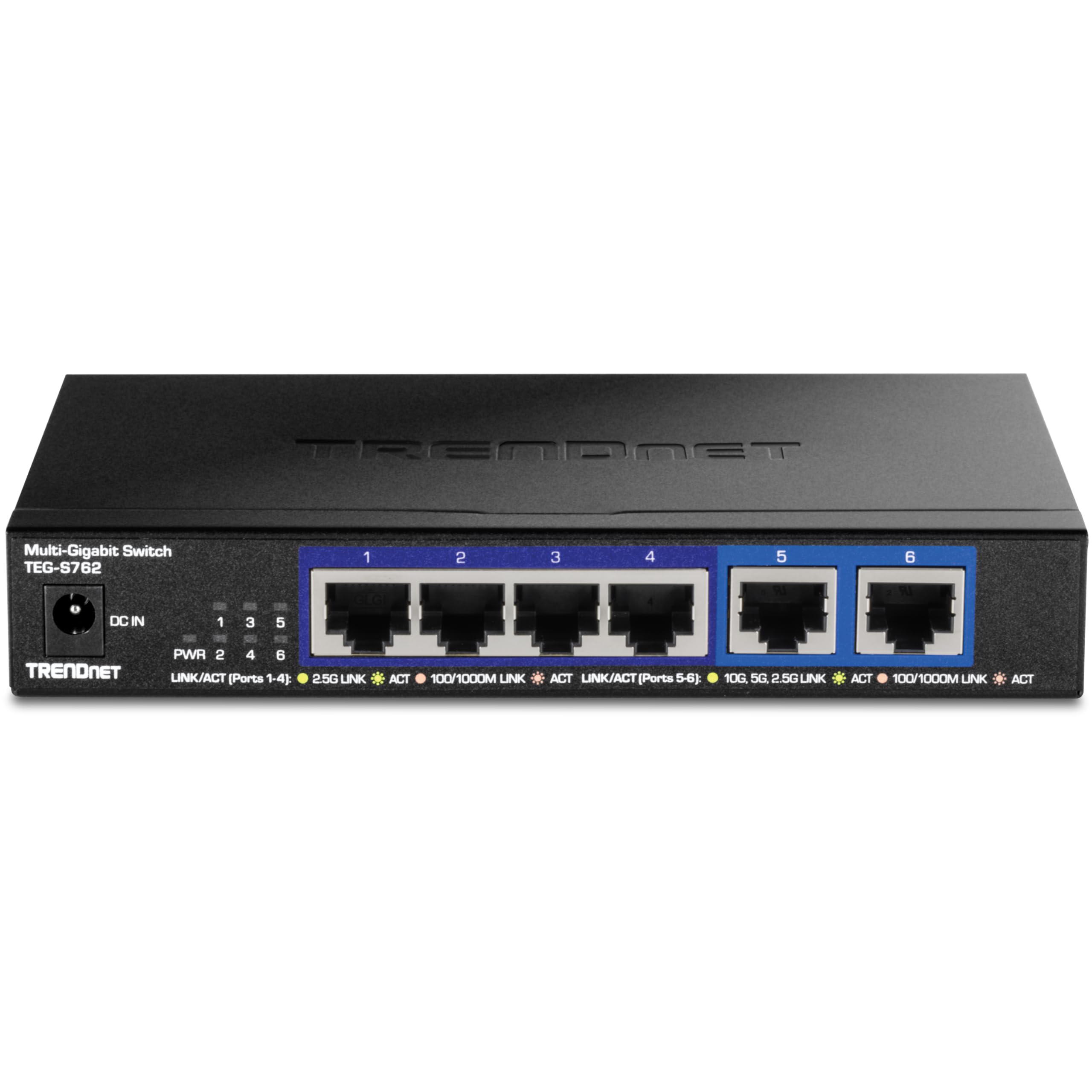 TRENDnet TEG-S762 Switch 6 porte 10G, 4 porte RJ-45 Base-T da 2,5 G, 2 porte RJ-45 10G, capacità di commutazione 60 Gbps, montabile a parete, connessioni di rete 10 Gigabit, nero