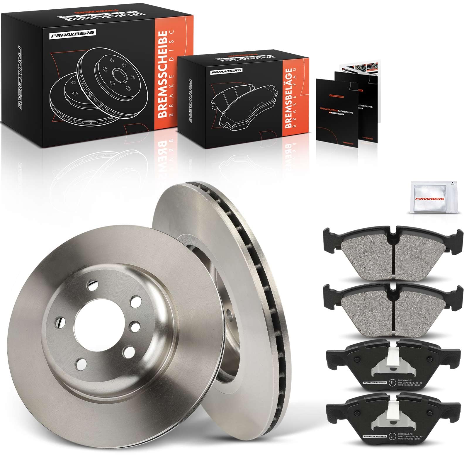 Frankberg 2 discos de freno + 4 pastillas de freno para eje delantero con lubricante de frenos. Compatible con 5er F10 518-523 09-16 5er F10 F18 518-523 09-16 Serie 5 Touring F11 518-523 09-17 Replace