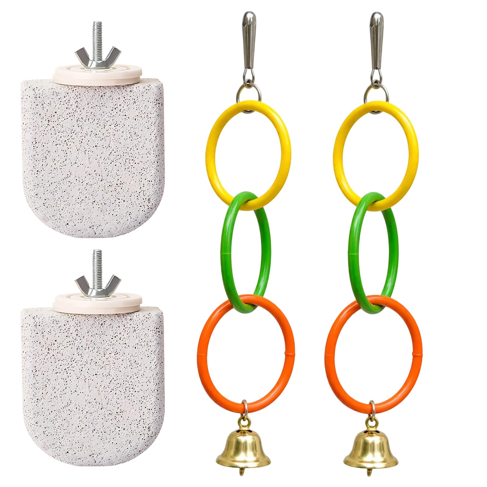4PCS Budgie Toys, Cockatiel Toys, Bird Perches for Cage Set, Daily Cage Enrichment for Budgerigar, Cockatiel, Mynah, Lovebird, Physical Training and Auditory Stimulation Play