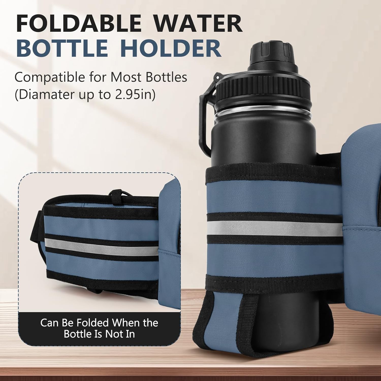 Fanny Pack for Men Women Waist Bag with Water Bottle Holder for Hiking, Travel,Dog Walking, Workout (Dark Blue) - Image 2