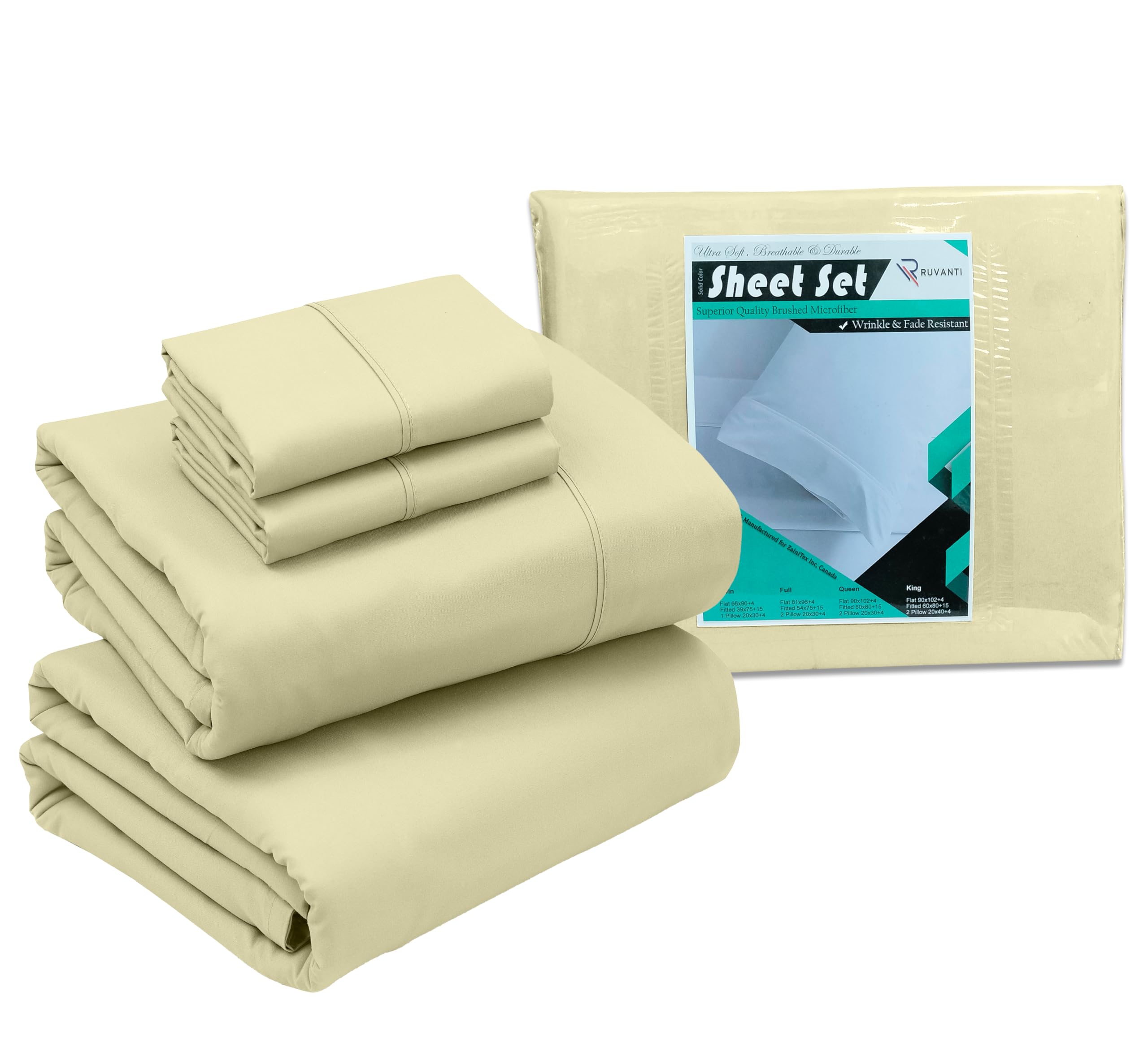 RUVANTI Twin Bed Sheets Set Brushed Microfiber Sheets 3 Pieces 1 Fitted Sheet 1 Flat Sheet 1 Pillowcase