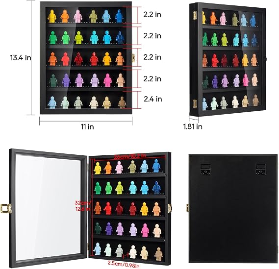 Minifigure Display Case for Collectibles, Mini Figure Display Case Wall Mount, 11 x 13.4 inches Black