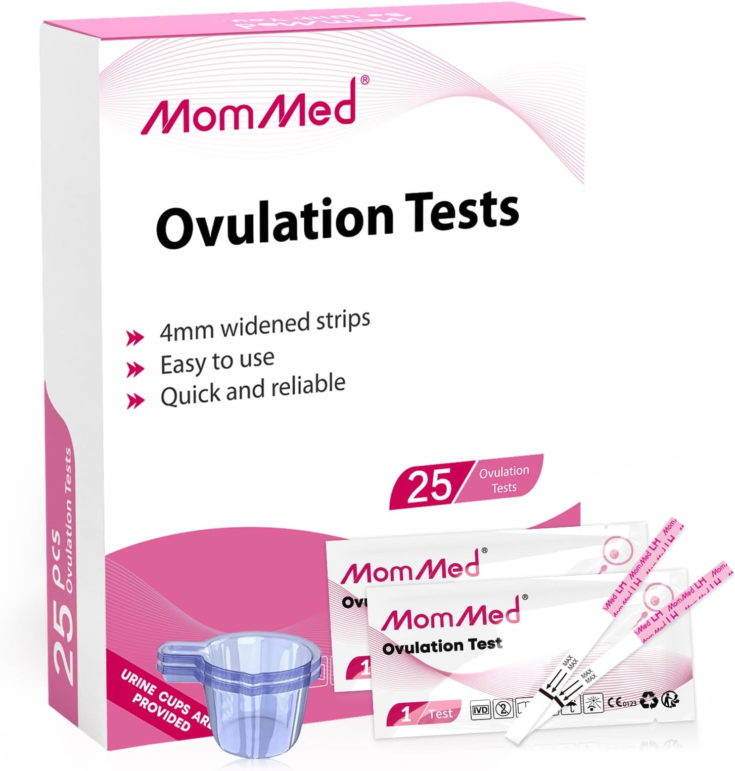 Ovulation Test Strips (LH25) with 25 Collection Cups, Reliable LH Surge Predictor OPK Kit, Accurately Track Ovulation Test, High Sensitivity Result for Women Home Testing, Pink
