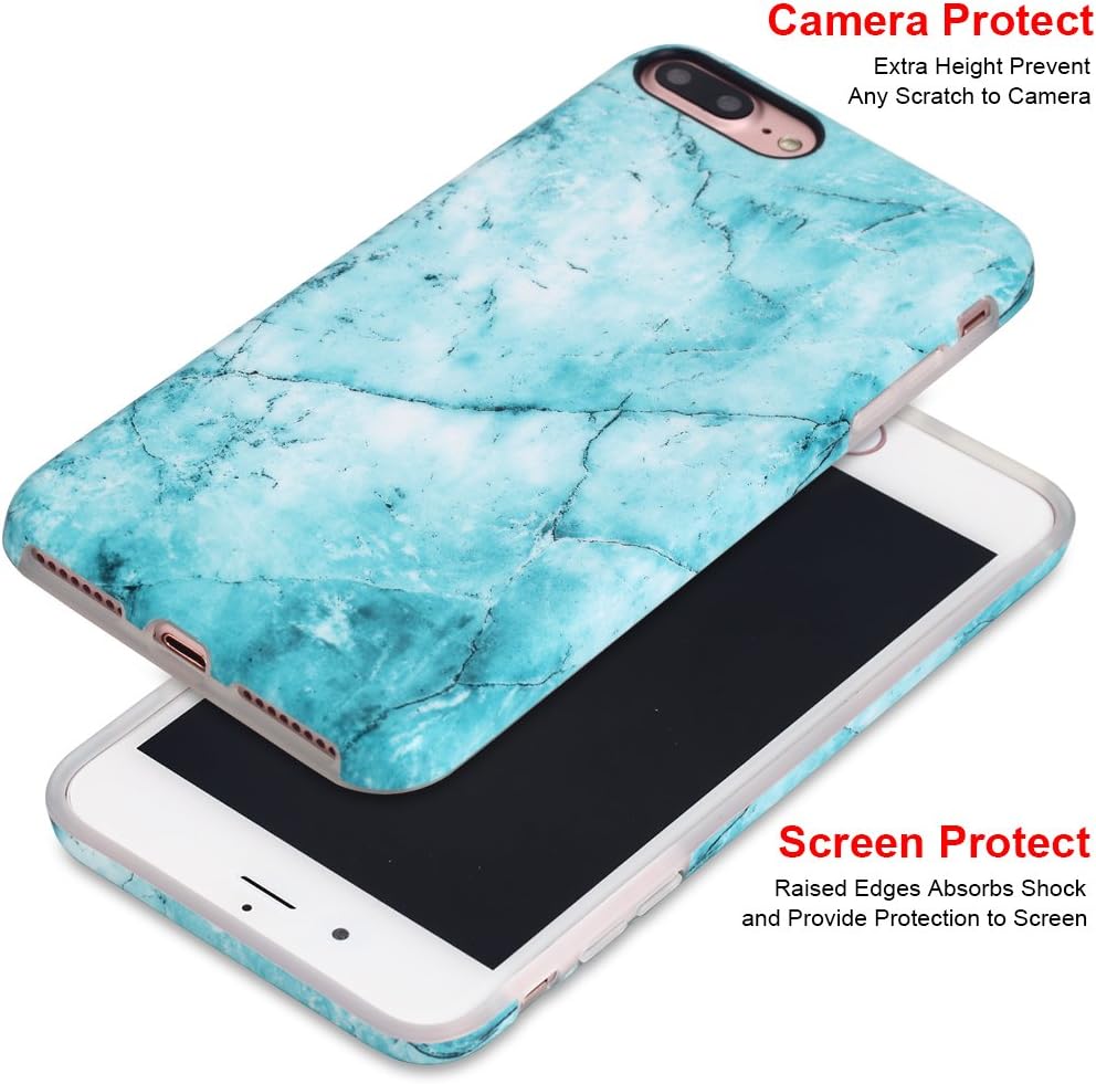 GOLINK iPhone 7 Plus Case/iPhone 8 Plus Marble Case, Matte Marble Series Slim-Fit Anti-Scratch Shock Proof Anti-Finger Print Flexible TPU Gel Case for iPhone 7/8 Plus - Cyan Marble